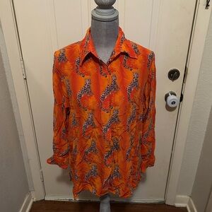 Vibrant Orange Cheetah Print Women's Button Down Shirt